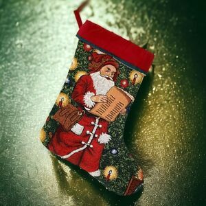 Tapestry Christmas Stocking Santa Claus‎ Naughty List Holiday Kris Kringle Xmas.